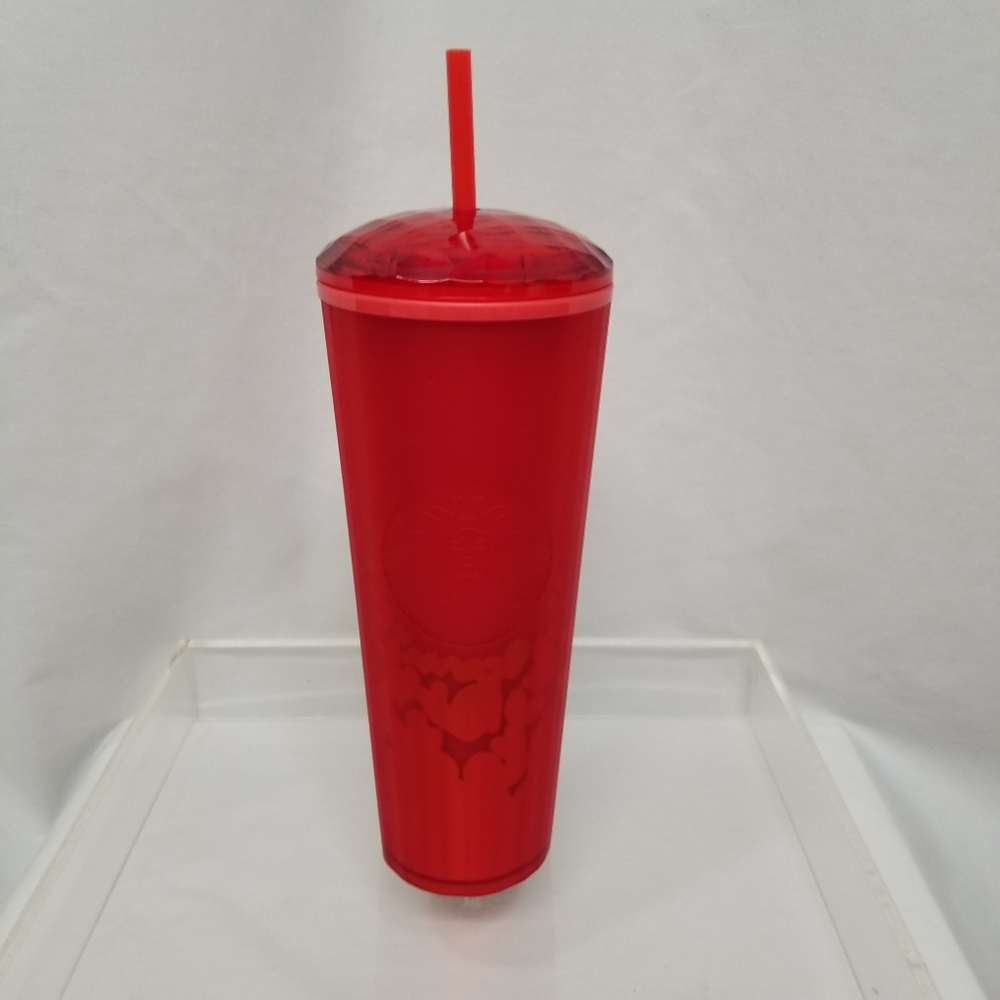 Starbucks 2022 Valentine's Red Frosted Venti Tumbler Halogram Hearts Dome 24 Oz